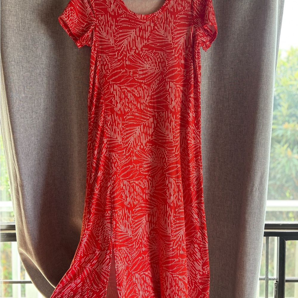 Cuddl Duds Red and White Patterned Midi Dress
